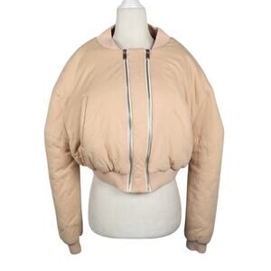 Zara Studio Nude Tan Double Zip Crop Bomber Jacket XS/S